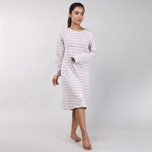 Pink Striped Knitted Women's Winter Nightshirt Cozy & Comfortable