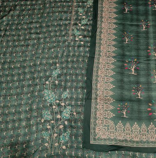 Green Pashmina Unstitched Suit With Thread Embroidery