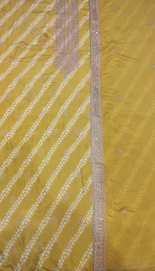 Yellow Silk Unstitched Suit With Golden Embroidery