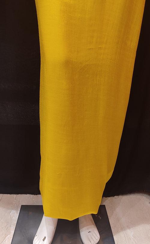 Yellow Silk Unstitched Suit With Golden Embroidery