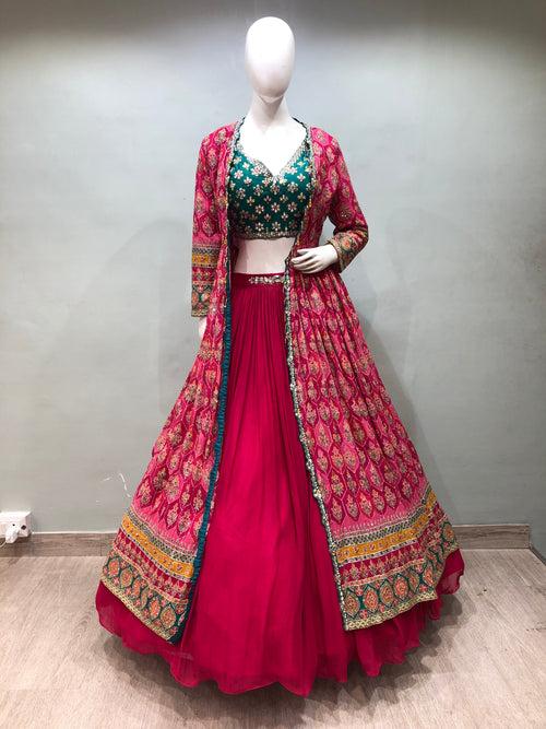 Rani Georgette Lehenga With Mirror