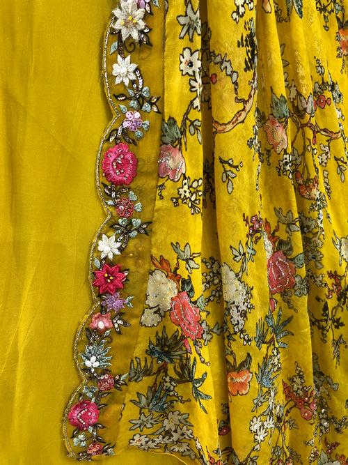 Mustard Georgette Lehenga With Sequence and Multi Patch