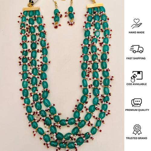 Jaipur Emerald Beads Green Gold Tone Pearl Beaded Necklace