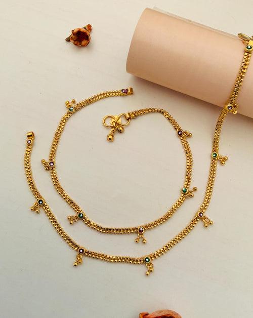 Gold Plated Meenakari Round Anklets