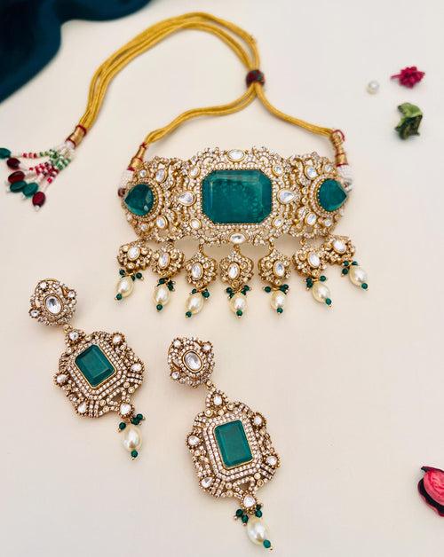 Surbhi Chandna Gold Plated Emerald Wedding Choker Set