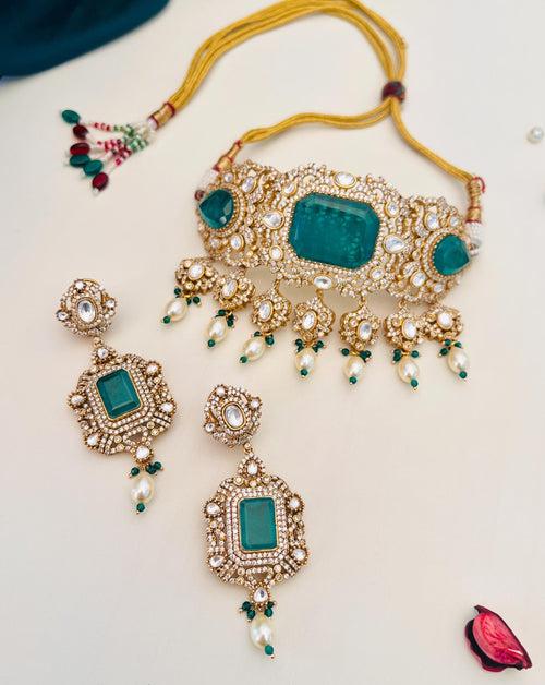Surbhi Chandna Gold Plated Emerald Wedding Choker Set