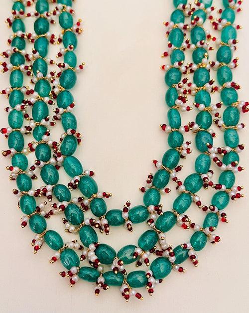 Jaipur Emerald Beads Green Gold Tone Pearl Beaded Necklace