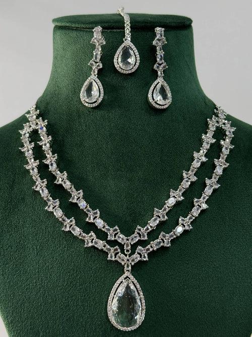 Luxurious Silver Plated American Diamond Necklace