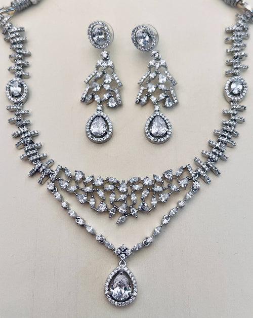 Sophisticated Silver Plated American Diamond Necklace