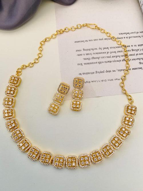 High Quality Minimal American Diamond Necklace Set