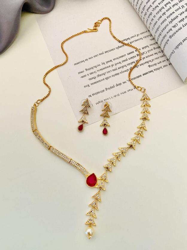 Statement Gold Plated American Diamond Necklace Set