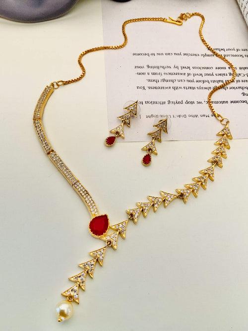 Statement Gold Plated American Diamond Necklace Set