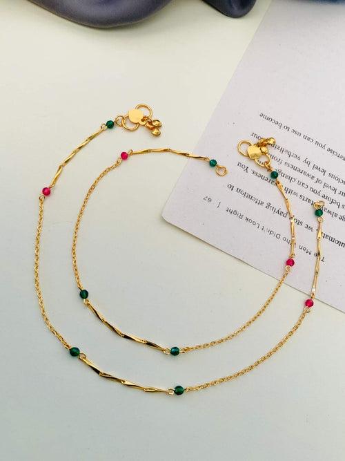 Classic Crystal Stones Gold Plated Anklet