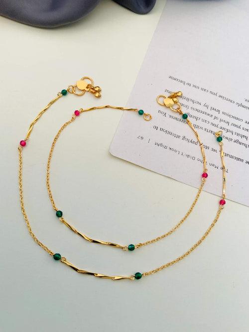 Classic Crystal Stones Gold Plated Anklet