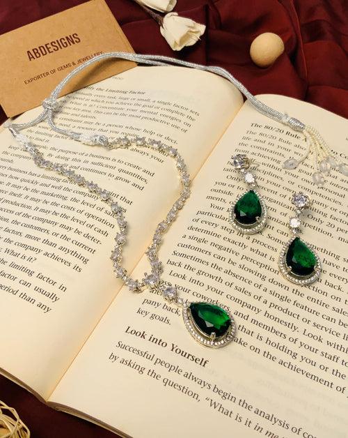 Deepika Padukone Inspired Silver American Diamond Necklace Set