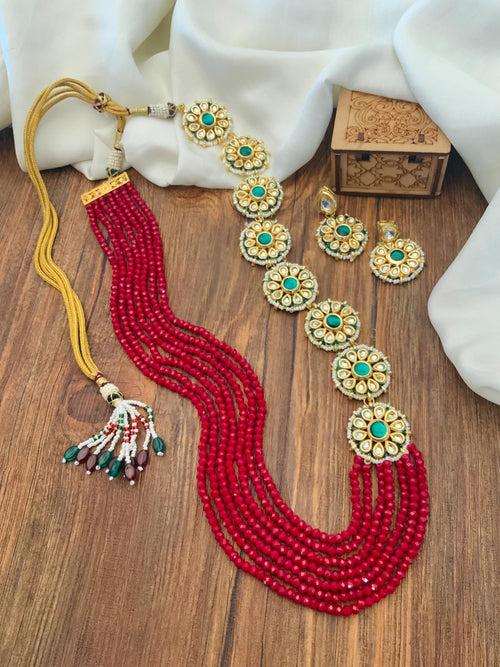 Traditional Kundan And Beads Mala Set