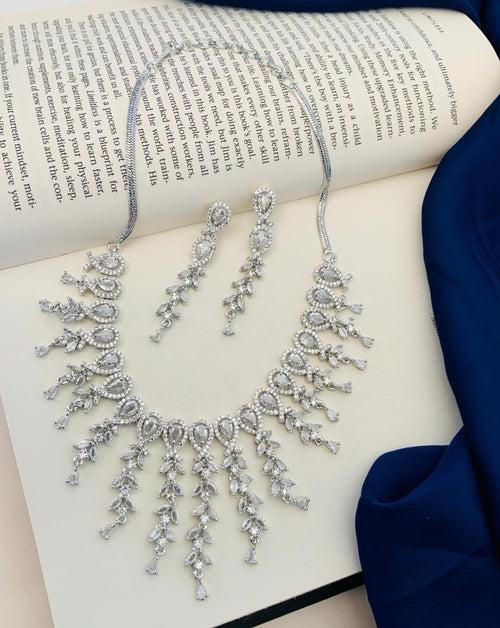 Statement Silver Plated American Diamond  Necklace Set
