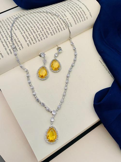 Deepika Padukone Inspired Silver American Diamond Necklace Set