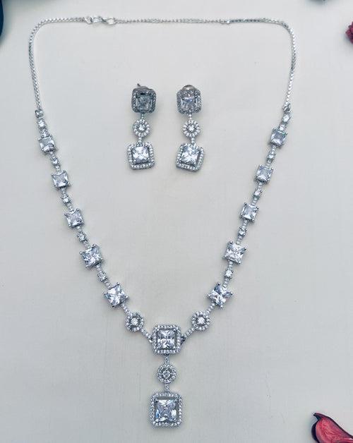 Premium Silver Plated American Diamond Necklace Set