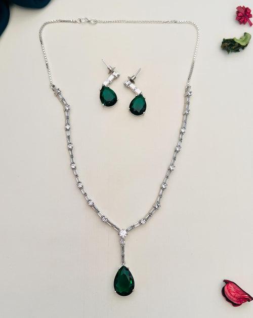 Luxurious Silver Plated American Diamond Necklace Set