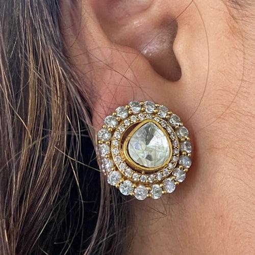 Alia Bhatt Inspired Gold Plated Polki Diamond Stud Earring