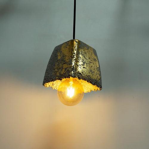 Concrete Mushroom Pendant Lamp  Grey/Goldleafing -  Feather Lite Lamps Collection