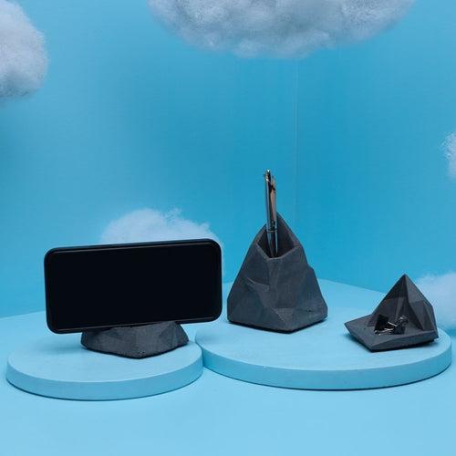 Concrete Low Poly Desktop Organiser Set of Three -Charcoal