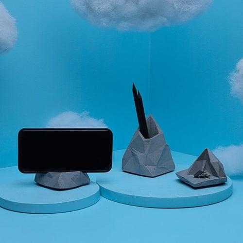 Concrete Low Poly Desktop Organiser Set of Three -Grey