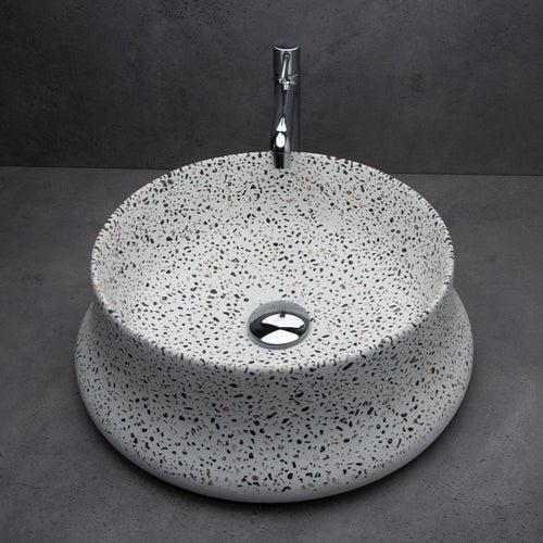 Concrete Curvy Wash Basin- White  Terrazzo