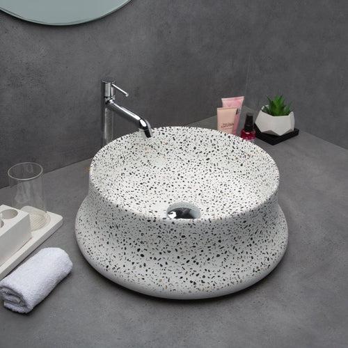 Concrete Curvy Wash Basin- White  Terrazzo