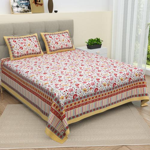 King Size Bedsheet with 2 Pillow Covers Cotton Pink Colour - Ethnic Collection