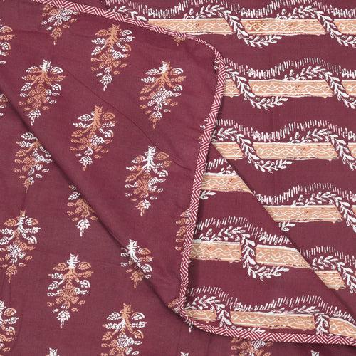 5 PC Bedding Set ( 1 Double Bedsheet with 2 Pillow Covers & 2 Single Dohar ) Floral Design Cotton Red & White Colour - Kalamkari Collection