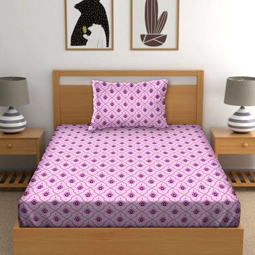 Single Bedsheet with 1 Pillow Cover Cotton Purple Colour - Cuddle Collection