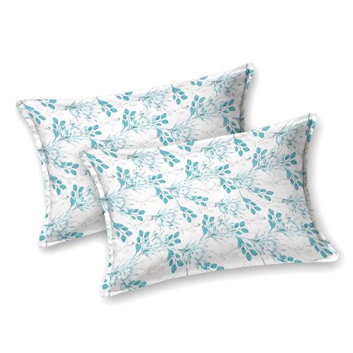 Double Fitted Bedsheet with 2 Pillow Covers Cotton Floral Design Blue & White Colour - Stella Collection