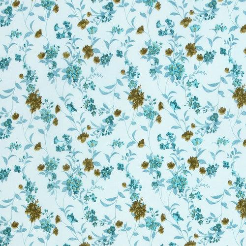 Double Fitted Bedsheet with 2 Pillow Covers Cotton Floral Design Cyan Colour - Stella Collection