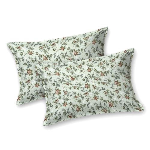 Double Fitted Bedsheet with 2 Pillow Covers Cotton Floral Design Green Colour - Stella Collection