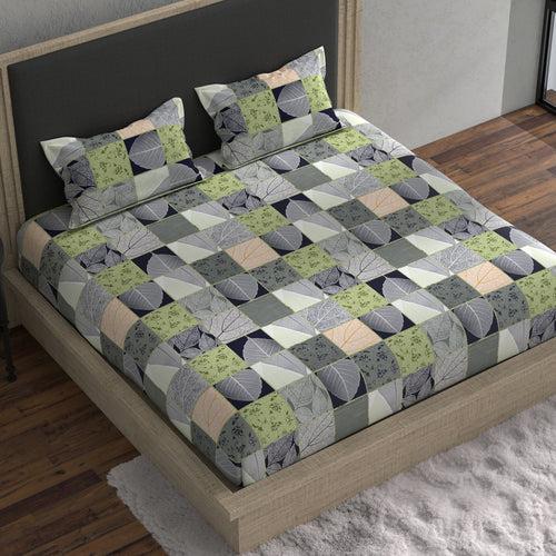 Double Fitted Bedsheet with 2 Pillow Covers Cotton Geometrical Design Multi Colour - Stella Collection
