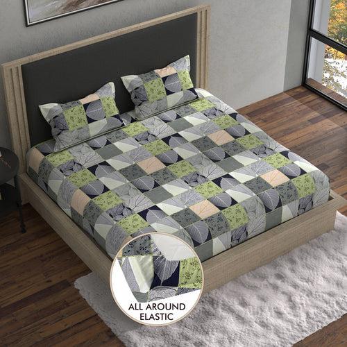 Double Fitted Bedsheet with 2 Pillow Covers Cotton Geometrical Design Multi Colour - Stella Collection