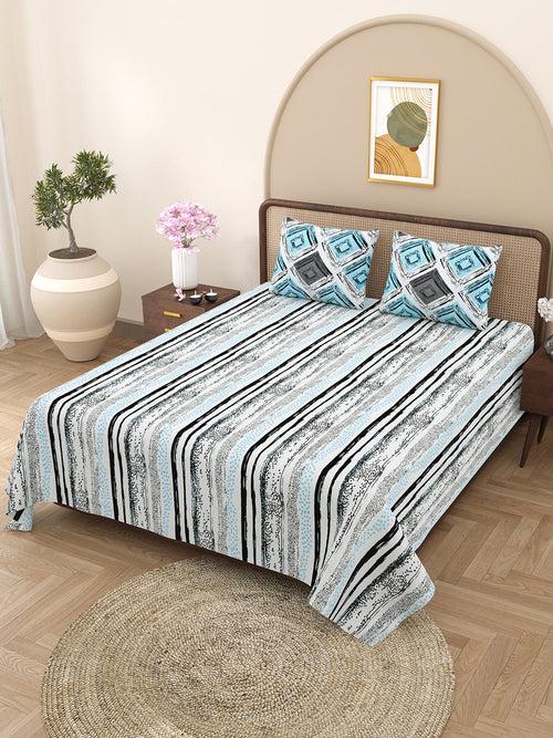 Double Bedsheet with 2 Pillow Covers Cotton Abstract Design Blue Colour - Element Collection