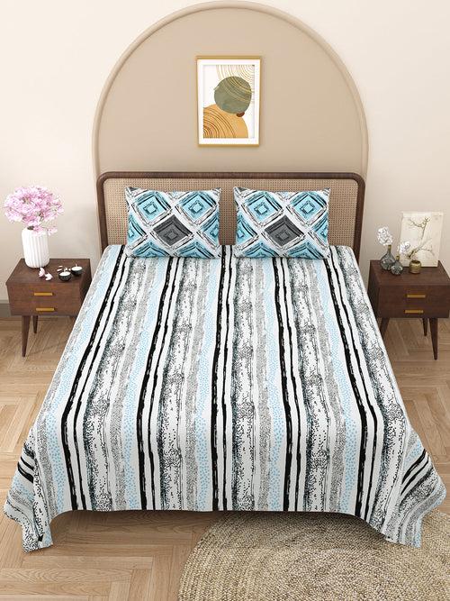 Double Bedsheet with 2 Pillow Covers Cotton Abstract Design Blue Colour - Element Collection