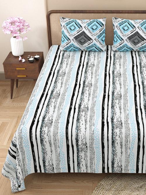 Double Bedsheet with 2 Pillow Covers Cotton Abstract Design Blue Colour - Element Collection