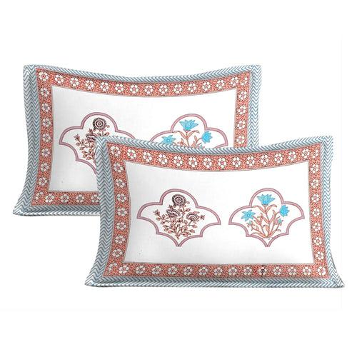 Double King Size Bedsheet Set Cotton with 2 Pillow Covers Unique Design Peach Colour - Ethnic Collection