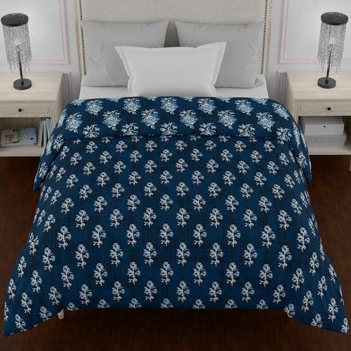 Single AC Quilt Reversible 150 GSM (152 X 229 Cm, Blue) - Kalamkari Collection