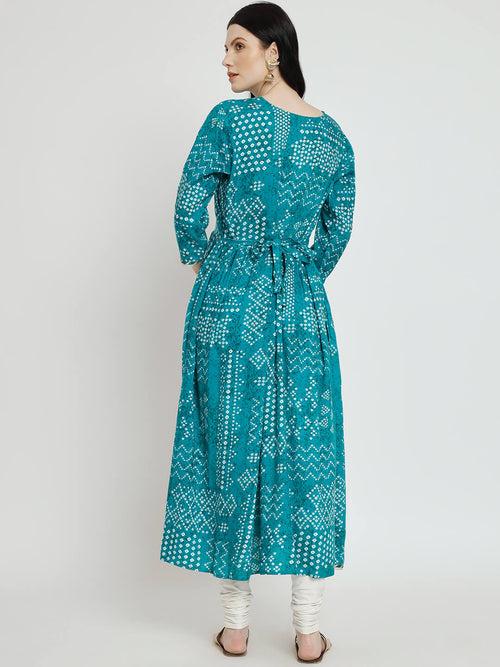 Sea Green Rayon Printed Maternity Feeding Kurta