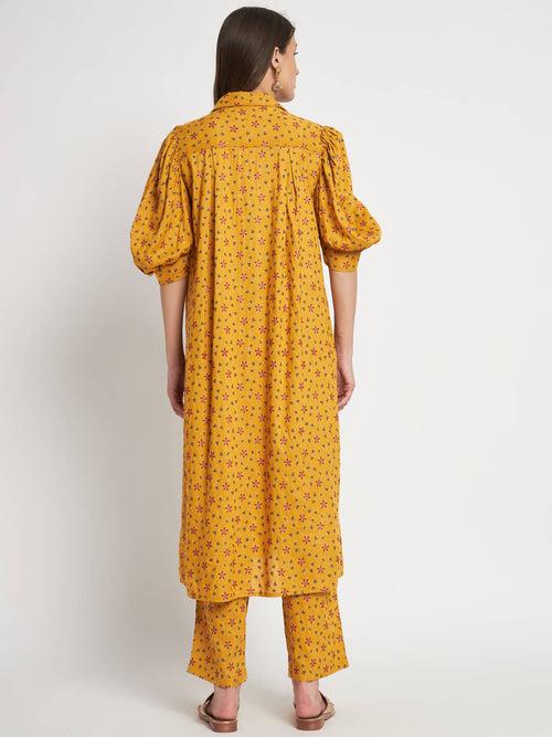 Mustard Printed Maternity Feeding Kurta Set