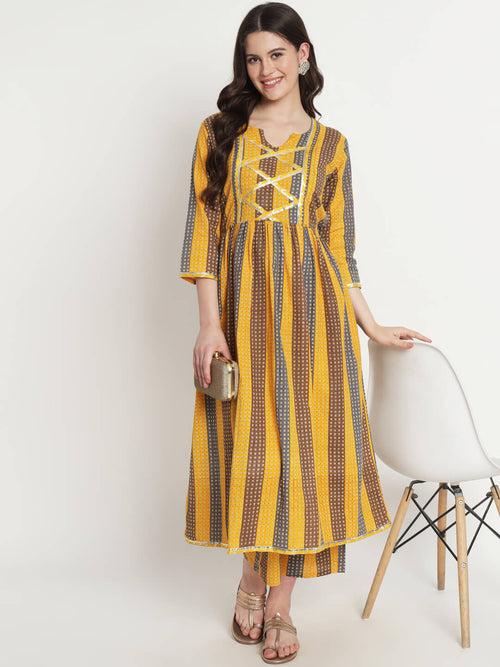 Mustard Multi Cotton Printed Maternity Feeding Kurta Set