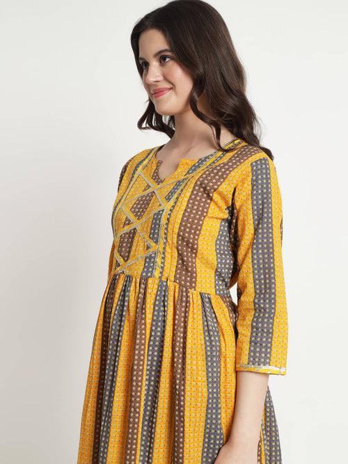 Mustard Multi Cotton Printed Maternity Feeding Kurta Set