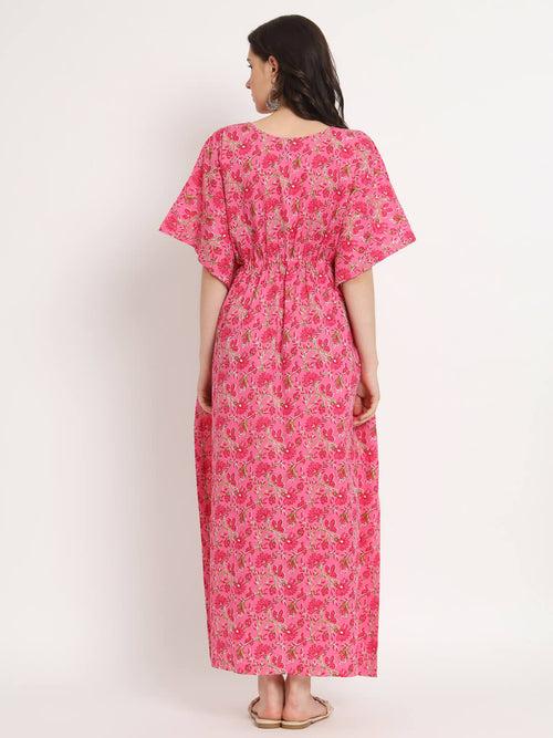 Fuchsia Printed Front Zipper Maternity Feeding Kaftan