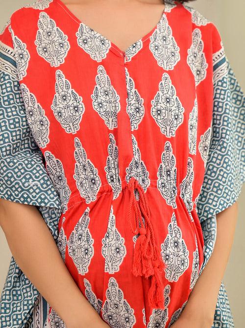 Coral Printed Front Zipper Maternity Feeding Kaftan