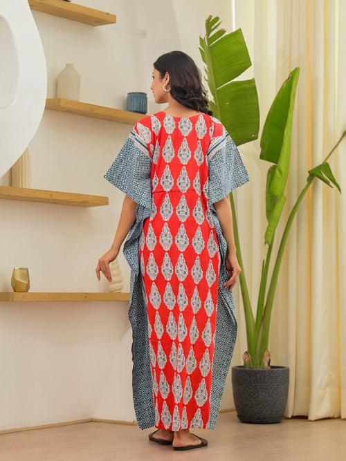 Coral Printed Front Zipper Maternity Feeding Kaftan